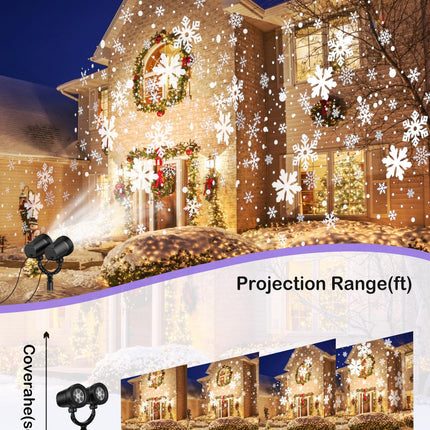 Christmas Projector Light, Double Head Snowflake Projection Lights Indoor, IP65 Waterproof Outdoor LED Snowfall Lights Decorations for Xmas, Party, Wedding, Holiday Decor