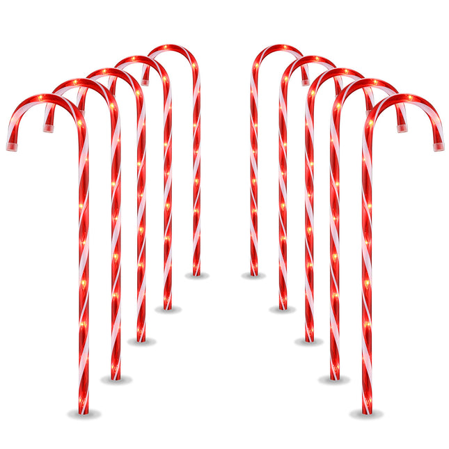 26" Christmas Candy Cane Pathway Markers Lights, Set of 10 Pack Christmas Outdoor Decorations Candy Cane Lights for Yard Patio Garden Walkway Indoor Décor Landscape Path Festival Holiday, Red