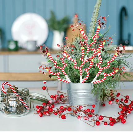8pcs Christmas Tree Decorations Red and White Sequins Curly Picks, Christmas Tree Vase Fillers, Candy Christmas Tree Ornaments, Christmas Tree Topper Peppermint Sticks Floral Stems