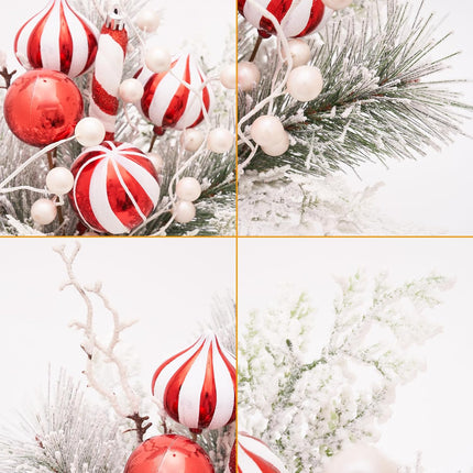Plus tard Christmas Table Decor 12 Inches Ceramic Potted Snow Flocked Pine Needle White Berry Red Ornaments Decorative Holiday Tree Tabletop Xmas Centerpiece Decor