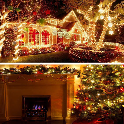 2 Pack Solar Christmas Lights with Remote, Each 105FT 300 LED Solar String Lights Outdoor Waterproof, 8 Modes Solar Lights for Outside, Solar Powered Xmas Tree Decorations (Warm White)