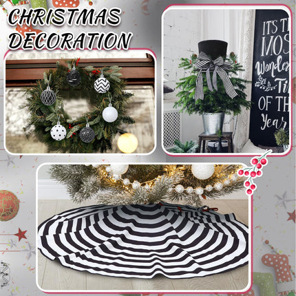Liliful 33 Pcs Christmas Tree Decoration Set Striped Christmas Tree Skirt Christmas Tree Topper Hat with Bows White and Black Christmas Balls Xmas Ribbons for Xmas Holiday Wedding Party Decorations