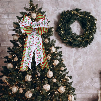 Large Red Green Gillter Stripes Christmas Bow 20x10 Inch Candy Elf Leg Ribbon With Snowdrift Wreath Bows for Outside Tree Topper Bow Garland Home Indoor Outdoor Party Decor(Christmas)