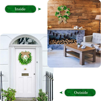 WILLBOND 2 Pcs Boxwood Wreath 11.8 Inch Artificial Christmas Wreath Outdoor Wreath Green Leaves Wreath with 16 Feet Sackcloth for Xmas Decor Front Door Wall Window Wedding(Natural Sackcloth)