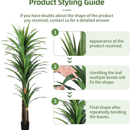 Artificial Dracaena Tree 6ft-Tall Fake Plant with Black Planter-Faux Plants Indoor Tall Housewarming ,Tropical Yucca Silk Tree for Home Office Living Room Decor Indoor