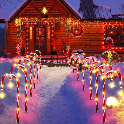12 Pack Outdoor Christmas Decorations Solar Christmas Candy Cane Lights Solar Christmas Pathway Lights Outdoor Waterproof with Star & Bright LED 8 Modes Xmas Decorations for Outside Yard Garden