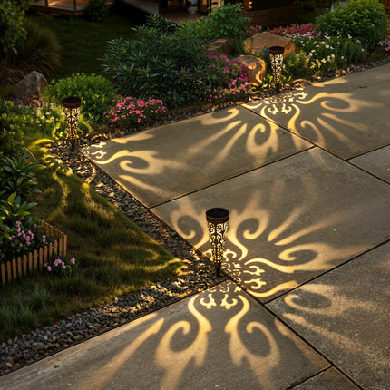 Go2garden 6Pcs Solar Lights Outdoor Decorative Conical Garden Stakes for Patio, Yard, Lawn, Pathway Decor Landscape Lighting Mothers' Day Garden s(Black)