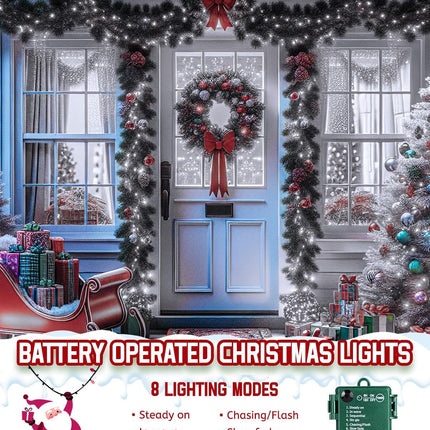 Brightown Christmas Cluster Lights Battery Operated Outdoor, 10Ft 120 LED Christmas Tree Lights Firecracker String Lights Waterproof Twinkle Lights for Indoor Wreath Xmas Tree Decorations, Cool White