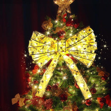 Lecone Christmas Tree Decorations, 2 Pack Christmas Ribbon Lights Total 40Ft 120LED Fairy Lights with 8 Modes & Timer, USB or Battery Operated Christmas Lights for Tree Indoor (Gold with Warm Light)
