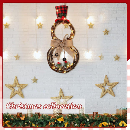 Christmas Lighted Wreath Decoration Snowman Wreath Christmas Large Grapevine Wreath with Hat and Bow Xmas Wall Hanging Ornament for Front Door Home Garden Wall Decor Battery Operated (16 x 8 inch)