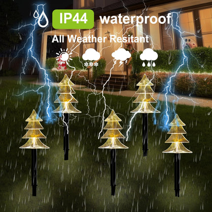 Christmas Solar Pathway Lights Outdoor, Waterproof Christmas Tree Garden Lights with 2-Lighting Modes, Set-of-5 Walkway Solar LED Lights for Yard Lawn Patio Landscape Wedding Decorations(Warm White)