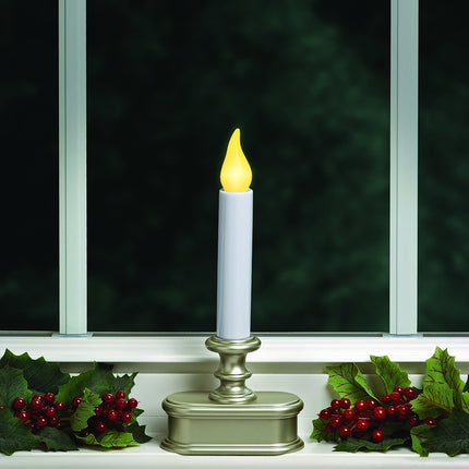 FPC1221P Battery Operated LED Dusk to Dawn Window Candle Polycarbonate, with Realistic Amber Flame, Pewter