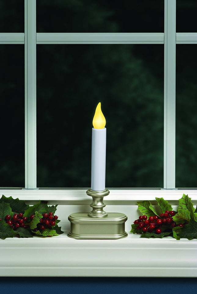 FPC1221P Battery Operated LED Dusk to Dawn Window Candle Polycarbonate, with Realistic Amber Flame, Pewter