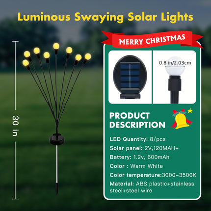 Solar Garden Lights,2 Modes Firefly Lights Solar Outdoor,Solar Lights for Outside Sway by Wind,Solar Lights Outdoor Waterproof for Christmas Yard Patio Pathway Decoration,Warm White(2 Pack)