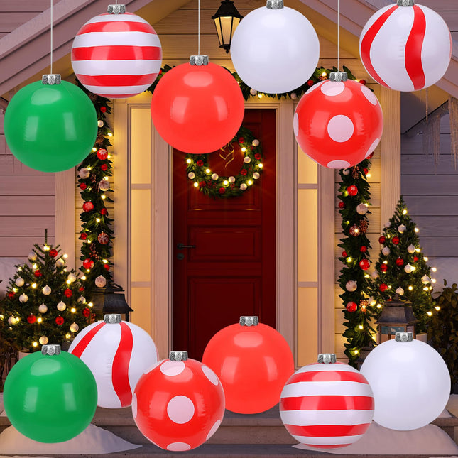 12 Pack Inflatable Christmas Ball Inflatable Christmas Ornaments 12 Inch PVC Inflatable Christmas Balls Hanging Blow up Ball for Christmas Tree Outdoor Yard Garden Porch Door Decorations