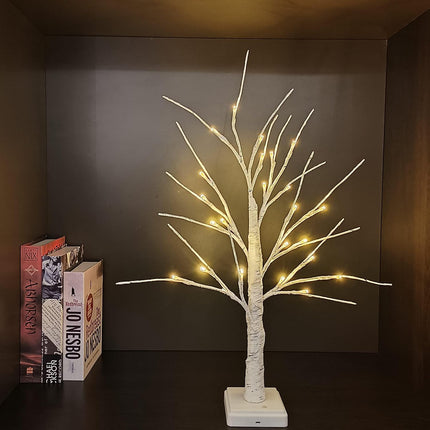 Pete Mici 2 Pack White Birch Tree with LED Lights 2FT 24 LED Battery Operated&USB Powered for Christmas Deocration White Artificial Bonsai Tree Lamp for Wedding Home Decoration