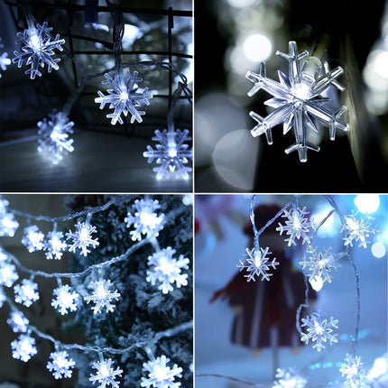 WATERGLIDE 2 Pack Christmas Snowflakes Lights, 50LED 24FT Outdoor Xmas Decorative String Lights, 8 Lighting Modes & Timer, Battery Operated Waterproof for Bedroom Party Garden Home Decor, Cool White