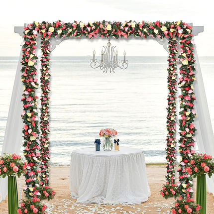 8pcs 66FT Flower Garland, Artificial Rose Vine Flowers with Green Leaves Silk Fake Hanging Flowers for Room, Anniversary Wedding Birthday Christmas Wall Backdrop Arch Decor, Champagne and Pink