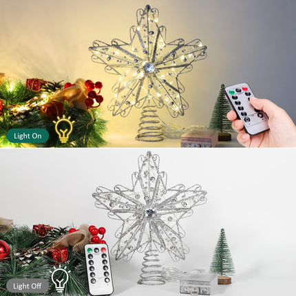 Verdenu Christmas Tree Topper with Diamond, 40 LED Star Tree Topper, Glitter Metal Christmas Tree Topper Lighted, LED Ornament Tree Topper for Christmas Decorations, Home or Holiday Decor