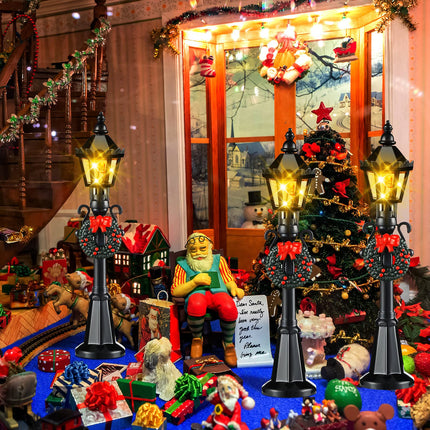 Christmas Lamp Post Village Accessories Village Fairy Lamp Train Lantern Lamp Miniature Street Lamp Decorative Street Lights for DIY Dollhouse Village Pathway (Simple Style, 8 Pieces)