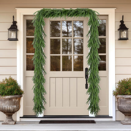 6FT Christmas Garland Realistic Real Touch Norfolk Pine Garland Decoration Winter Greenery Garland for Mantel Fireplace Table Centerpiece Decor