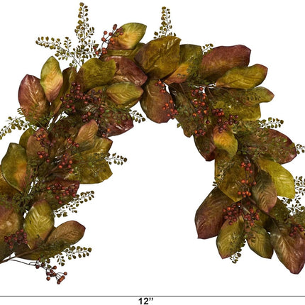 Nearly Natural 6ft. Autumn Magnolia Leaf and Berries Artificial Garland