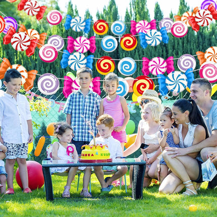 5Pcs Candyland Christmas Party Banners Candy Themed Paper Decorations, Sweet Lollipop Candy Hanging Decors Candyland Themed Party Decorations Candy Decorations for Home Birthday Party Supplies