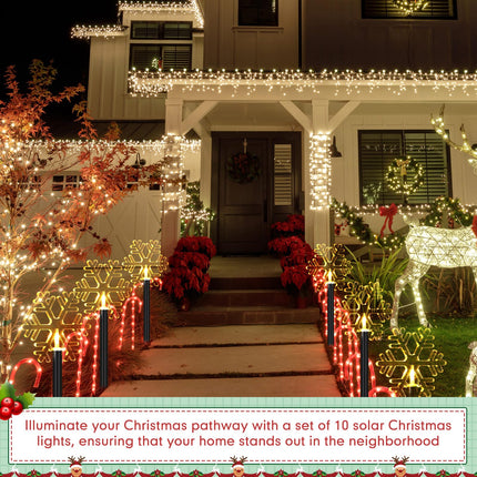 Retisee 10 Pcs Solar Christmas Pathway Lights Snowflake Garden Decorative Stake Light Waterproof Solar Powered Outdoor Christmas Decoration Snowflake Stake Lights Outdoor for Landscape Patio Yard Lawn