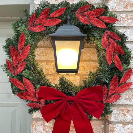 Felice Arts 6 Pack Artificial Red Glitter Leaves 13" Fake Christmas Picks Decorative Glitter Sticks for Vase Christmas Tree DIY Wreath Crafts Fireplace Decor