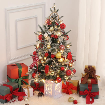 3ft Mini Prelit Premium Snow Flocked Artificial Christmas Tree, Pre-lit Xmas Pine Tree for Christmas Decoration, Party Decoration, Home, Office, White Base