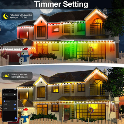 Smart Permanent Outdoor Lights for House, 50ft RGB+IC Permanent Christmas Lights outdoor, IP67 Waterproof with 54 Scene, for Halloween Christmas All Holiday Decor, Work with Alexa, Google Assistant