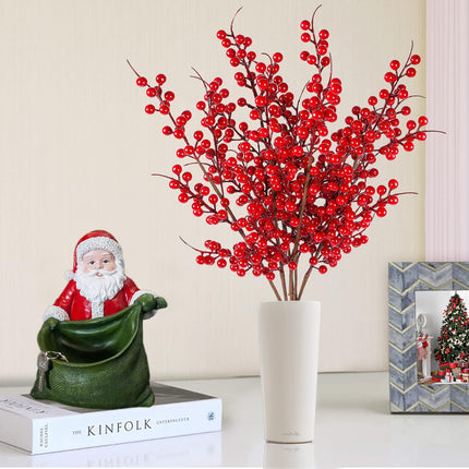 Sggvecsy 6 Pack Artificial Red Berry Stems Christmas Red Berries Holly Berry Branches 25.2 Inches Fake Burgundy Berry Picks for Floral Arrangements Christmas Tree Holiday Home DIY Crafts Decor