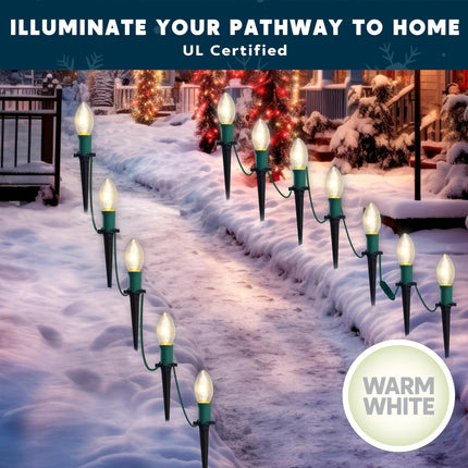 Joiedomi C9 Christmas Pathway Lights, 30.75ft 24 Bulbs Outdoor Christmas Decorations Lights Warm White for Holiday Xmas Waterproof Outside Yard Garden, Party, Walkway Decor