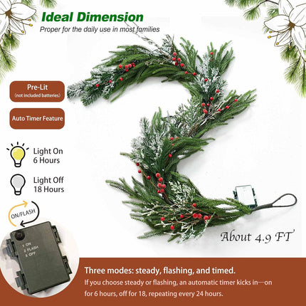 Real Touch Norfolk Pine Christmas Garland, Soomeir Christmas Wreath, Evergreen Artificial Decor Ornaments, for Home Mantle Fireplace Staircase Lintel Decoration