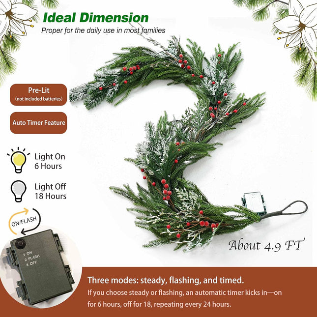 Real Touch Norfolk Pine Christmas Garland, Soomeir Christmas Wreath, Evergreen Artificial Decor Ornaments, for Home Mantle Fireplace Staircase Lintel Decoration