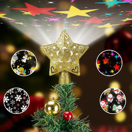 Christmas Star Tree Topper Lighted with 4 Projection Modes,Christmas Tree Topper Decoration Built-in LED Rotating Lights,Highlight Gold 3D Glitter Dynamic Projection for Christmas