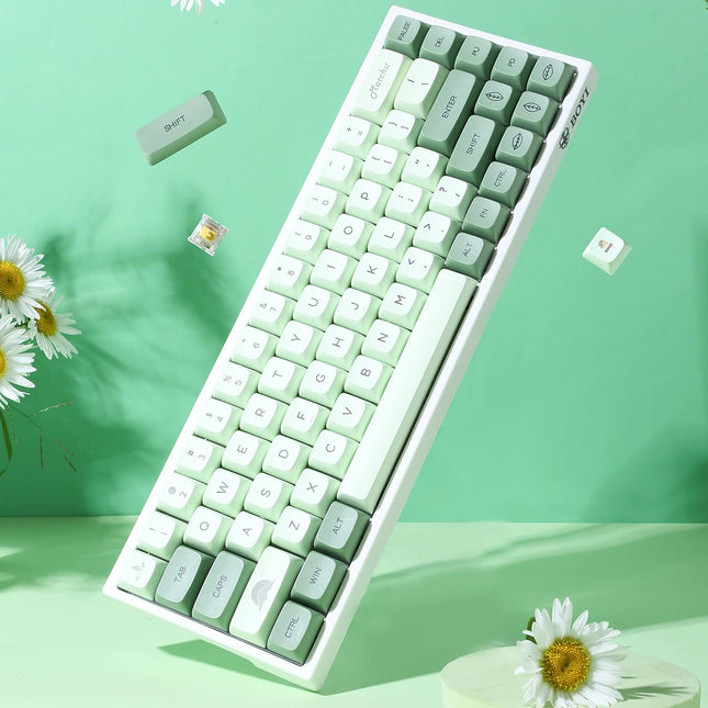 BOYI WK68 Matcha Green Mechanical Keyboard,65% Hot Swap Bluetooth 5.0/2.4G/Wired Type-C Tri-Mode RGB Gaming Keyboard,PBT Sublimation XDA Keycaps Wireless Keyboard for Mac/Win(Gateron Yellow Switch)