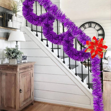 26.2 Ft Tinsel Garland Decoration for Holiday Tree Walll Home Office Event, Christmas, Birthday, Weddings, Party Decorations, Fluffy Twist for All-Season Indoor Outdoor Events - Purple