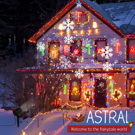 Christmas Snowflake Projector Lights Outdoor LED Snowfall Projection Landscape Lighting Waterproof Plug in Moving Effect Wall Mountable Snow Lights for Indoor Xmas Holiday Home Party Year Show