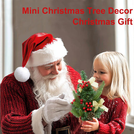3 Pcs 12 Inch Mini Christmas Trees for Desk Office Tiny Miniature Christmas Tree Table Top Decorated Basket Base Bows Pinecones Berried Tabletop Artificial Small Christmas Decorations Home Decor Xmas