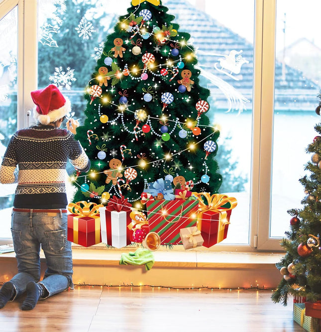 SietDESEO 51 x 31 Inch Multicolor Christmas Tree Bulletin Board Decoration with Fairy Lights, Paper Material