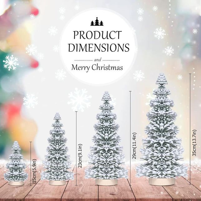 Mini Christmas Tree, Vlorart 4PCS Artificial White Bottle Brush Christmas Trees, Snow Miniature Tree, Small Bristle Christmas Trees, White Flocked Tabletop Tree with Wooden Bases for Xmas Home Decor