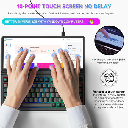 Kwumsy K3 Touchscreen Gaming Mechanical Keyboard -13"Portable Multifunctional Split Keyboard, US 82Keys RGB LED Backlit N-Key Compact Keyboard, Plug and Play for Windows Mac,75° Foldable Screen Angle.
