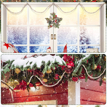 16 Feet Christmas Wood Bead Garland Wooden Bead Garland for Christmas Tree Holiday Decoration (Retro White)