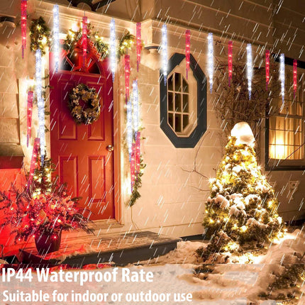 Red and White Icicle Christmas Lights for Outside, Christmas Lights Indoor Outdoor Hanging with 20 Large Tubes, 29FT 8 Modes with Timer, Connectable Meteor Shower Lights for Candy Cane Them Decoration