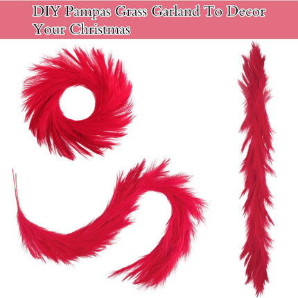 Red Christmas Pampas Grass Garland, 2 Pcs 6.5 Ft Pampas Grass Christmas Tree Garland Hanging Decorations for Xmas Party Indoor Outdoor