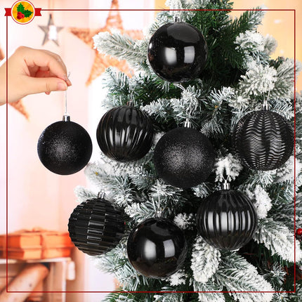 24 Pcs 3.14" Large Christmas Balls Ornaments Christmas Tree Decoration Plastic Shatterproof Hanging Ornaments Set for Xmas Wedding Holiday Party Wreath Home Decor(Black)