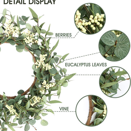 Pinkpum 20'' Eucalyptus Wreath for Front Door, Porch, Window - Green Decor for Home, Farmhouse - Spring, Summer, Fall, All Seasons