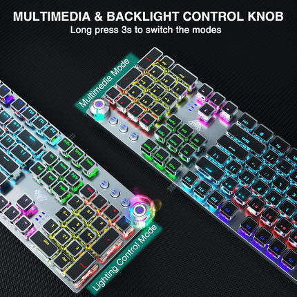 AULA F2088 Mechanical Gaming Keyboard, Tactile Brown Switches, LED Rainbow Backlit, Volume Controls, Removable Wrist Rest, Unique Cool Square Keycaps, Full Size Wired Keyboard for Windows/Mac/PC