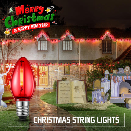 50 Pack Replacement Christmas Light Bulbs Shatterproof C7 LED Light Bulbs Mini Nightlight Bulbs for String Lights Candle Lamps E12 Candelabra Base Window Candle Indoor Outdoor (Red)